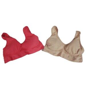 Set Of Two Sports Bra Size Medium One Beige/One Pink Does Have Padding